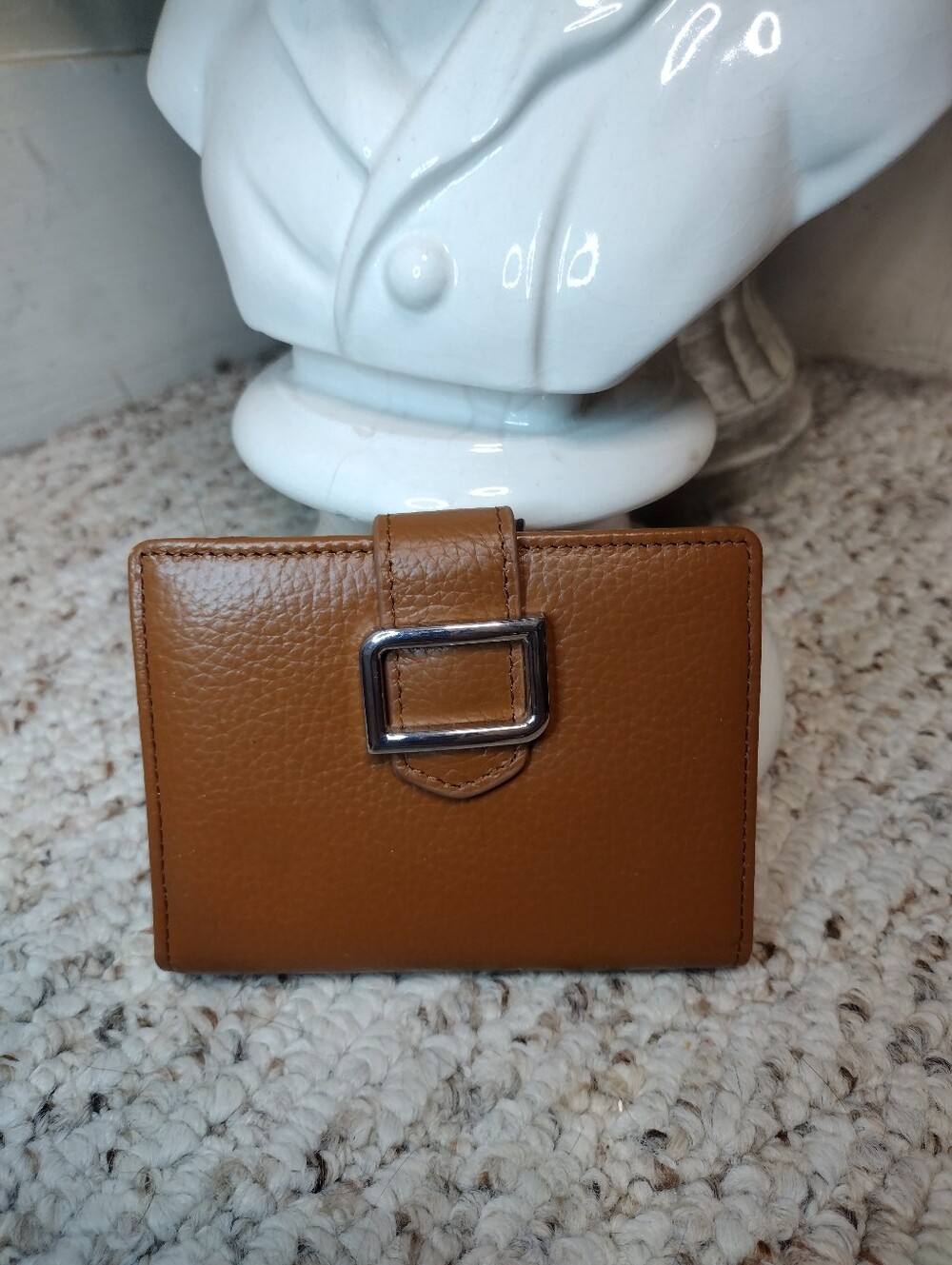 Identity Stronghold RFID Protected Tan Pebbled Leather Buckle Decorated Wallet